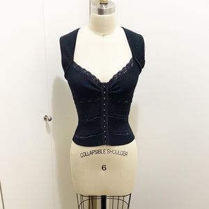 Bebe Silk and Lace Spandex Ribbed Sweater Sweetheart Neckline Corset Top S
